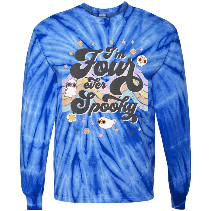 Funny Im 4 Four Ever Spooky 4th Birthday Party Halloween Tie-Dye Long Sleeve Shirt