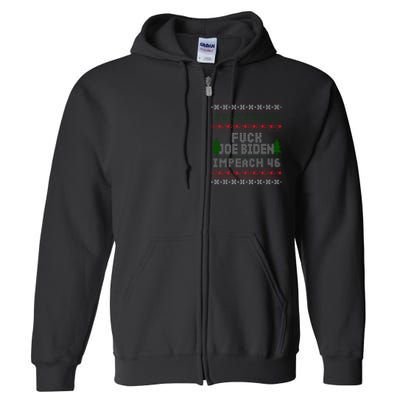 FJB Impeach 46 Anti Biden Ugly Christmas Full Zip Hoodie