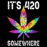 Funny It's 420 Somewhere Hippie Tie Dye Pot Leaf For Stoner Flexfit Unipanel Trucker Cap