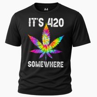 Funny It's 420 Somewhere Hippie Tie Dye Pot Leaf For Stoner Cooling Performance Crew T-Shirt