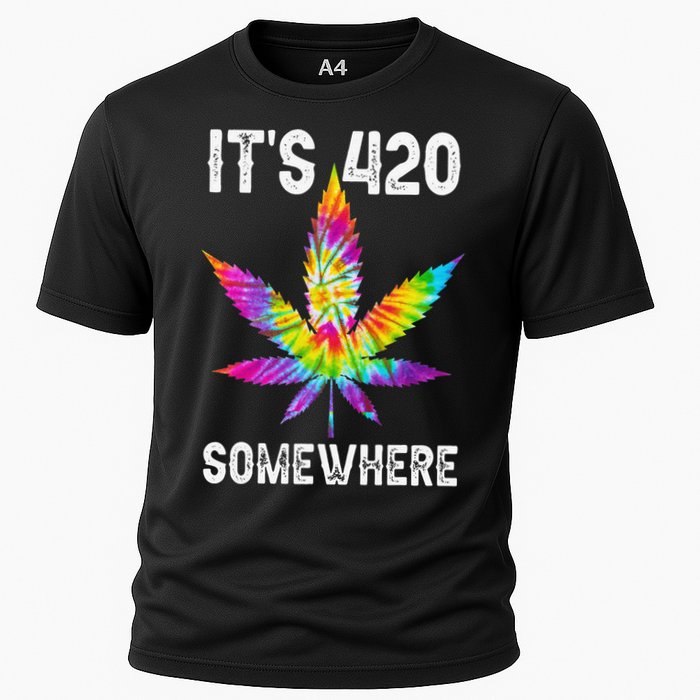 Funny It's 420 Somewhere Hippie Tie Dye Pot Leaf For Stoner Cooling Performance Crew T-Shirt