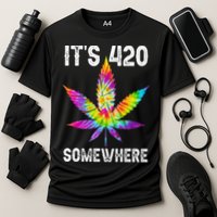 Funny It's 420 Somewhere Hippie Tie Dye Pot Leaf For Stoner Cooling Performance Crew T-Shirt