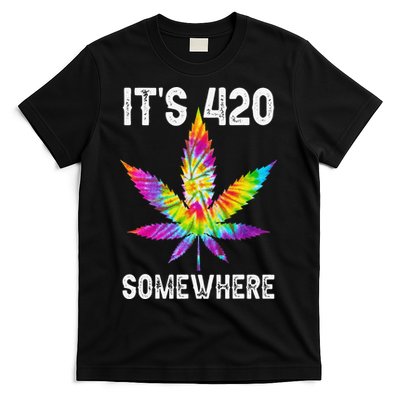 Funny It's 420 Somewhere Hippie Tie Dye Pot Leaf For Stoner T-Shirt