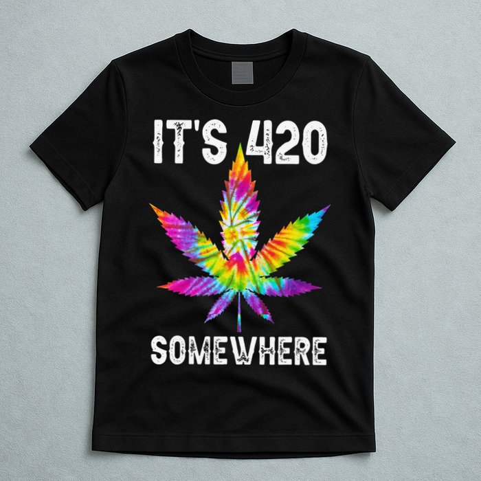 Funny It's 420 Somewhere Hippie Tie Dye Pot Leaf For Stoner T-Shirt