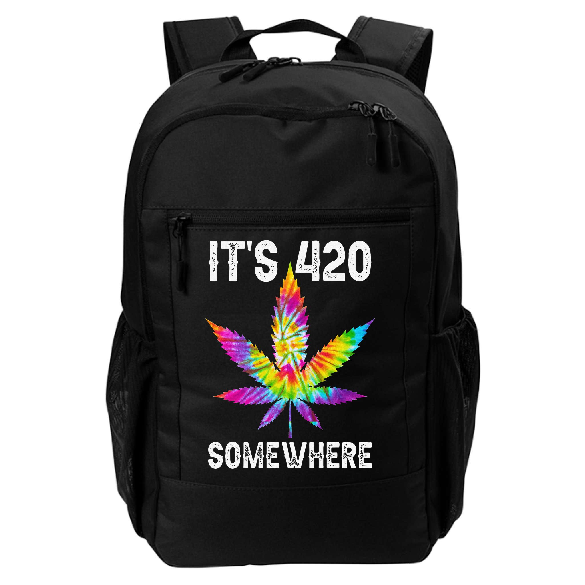 Funny It's 420 Somewhere Hippie Tie Dye Pot Leaf For Stoner Backpack