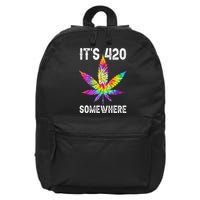 Funny It's 420 Somewhere Hippie Tie Dye Pot Leaf For Stoner 16 in Basic Backpack