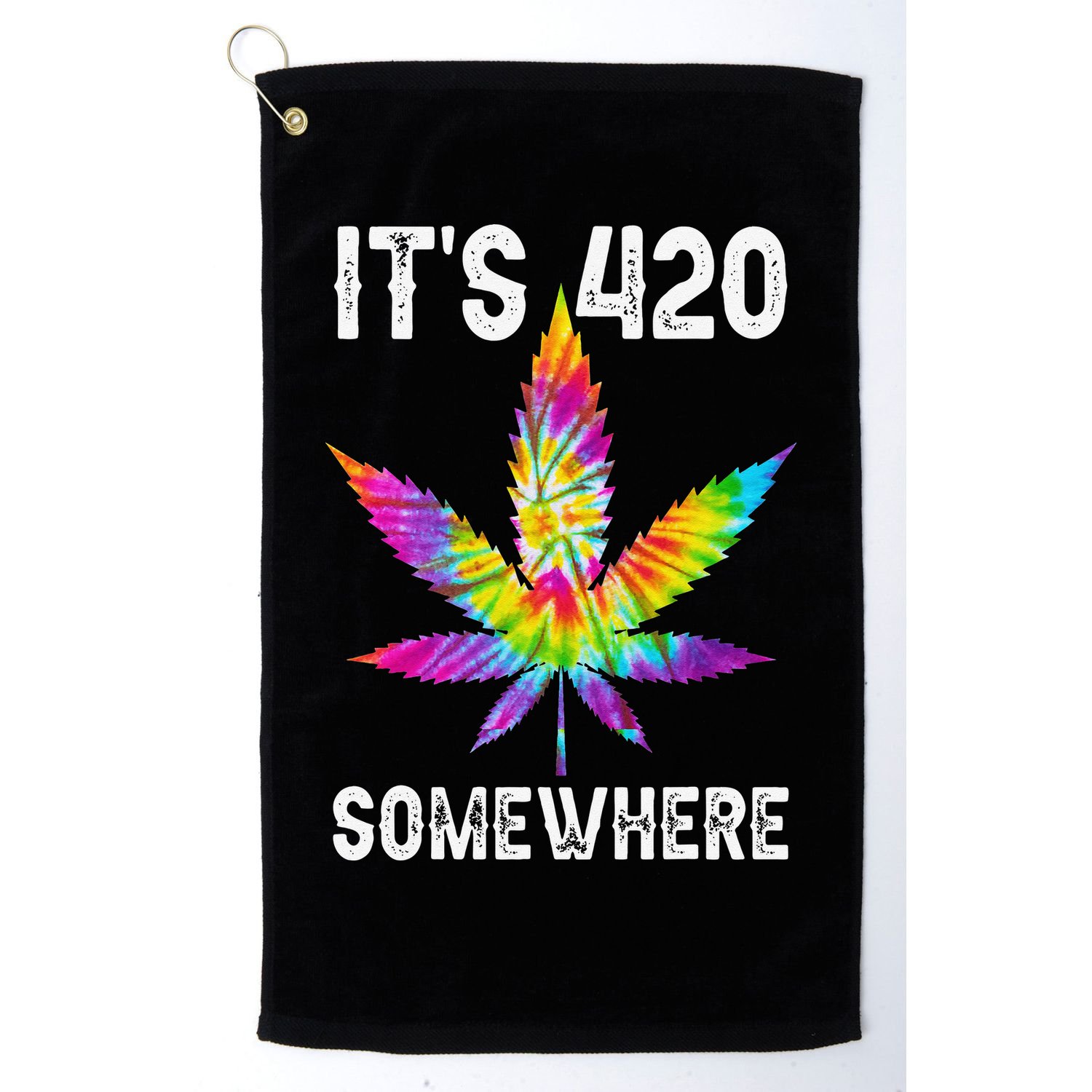 Funny It's 420 Somewhere Hippie Tie Dye Pot Leaf For Stoner Golf Towel