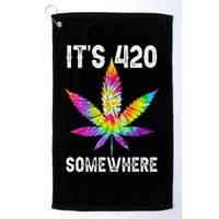 Funny It's 420 Somewhere Hippie Tie Dye Pot Leaf For Stoner Golf Towel