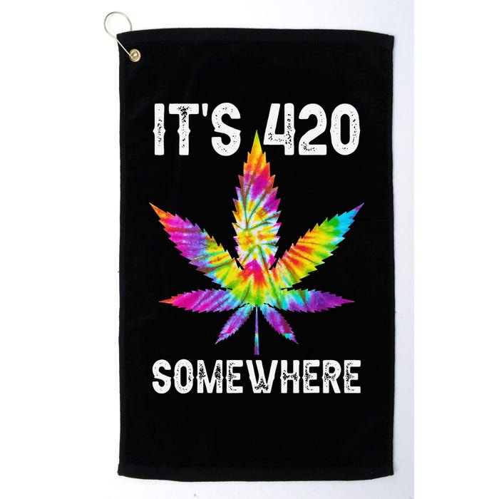 Funny It's 420 Somewhere Hippie Tie Dye Pot Leaf For Stoner Golf Towel