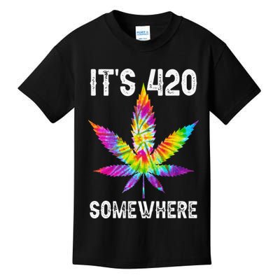 Funny It's 420 Somewhere Hippie Tie Dye Pot Leaf For Stoner Kids T-Shirt
