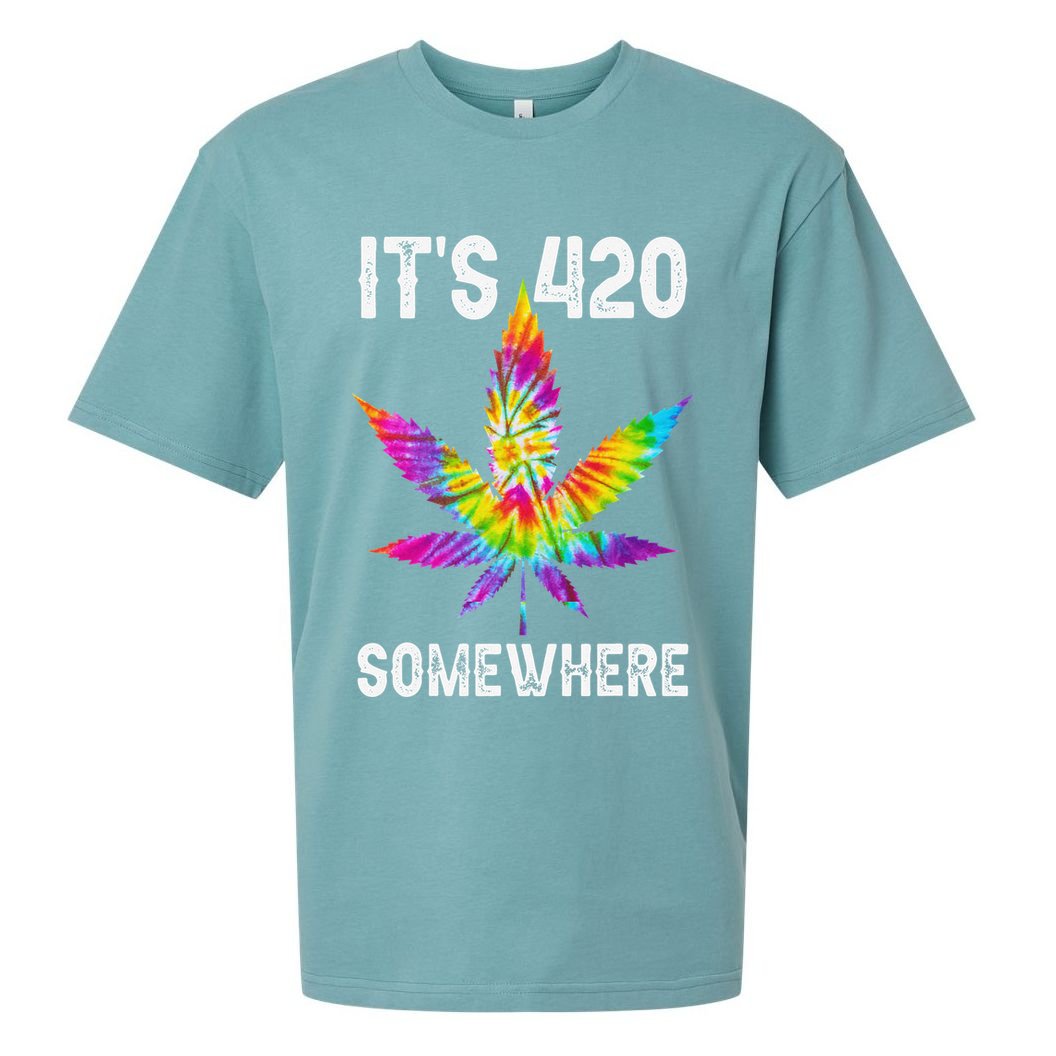 Funny It's 420 Somewhere Hippie Tie Dye Pot Leaf For Stoner Sueded Cloud Jersey T-Shirt