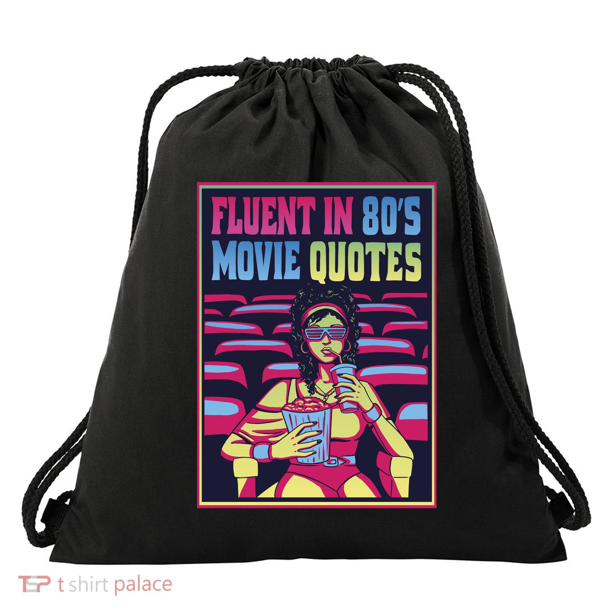 Fluent In 80s Movie Quotes Retro Drawstring Bag