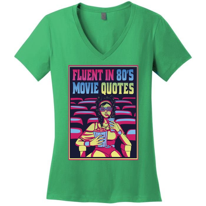 Fluent In 80s Movie Quotes Retro Women's V-Neck T-Shirt