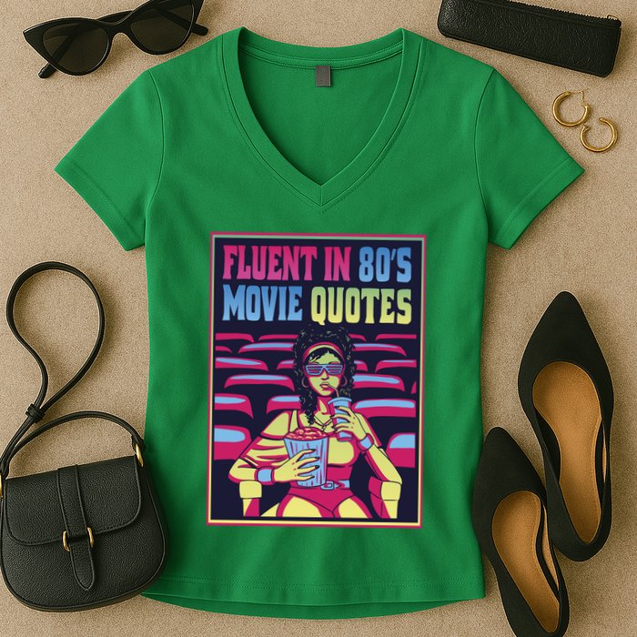 Fluent In 80s Movie Quotes Retro Women's V-Neck T-Shirt