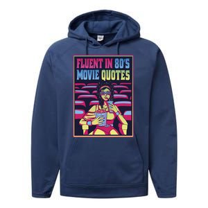 Fluent In 80s Movie Quotes Retro Performance Fleece Hoodie