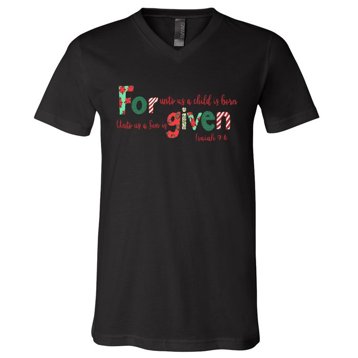 Forgiven Isaiah 96 Christmas Holidays V-Neck T-Shirt