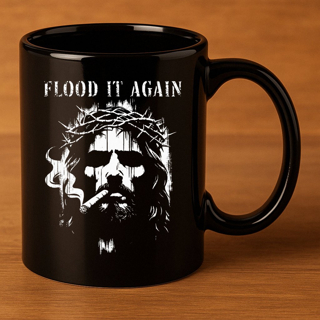 Flood It Again Funny Saying Boss Jesus Meme Lover 11oz C Handle Ceramic Mug