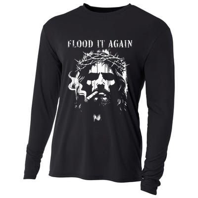 Flood It Again Funny Saying Boss Jesus Meme Lover Cooling Performance Long Sleeve Crew