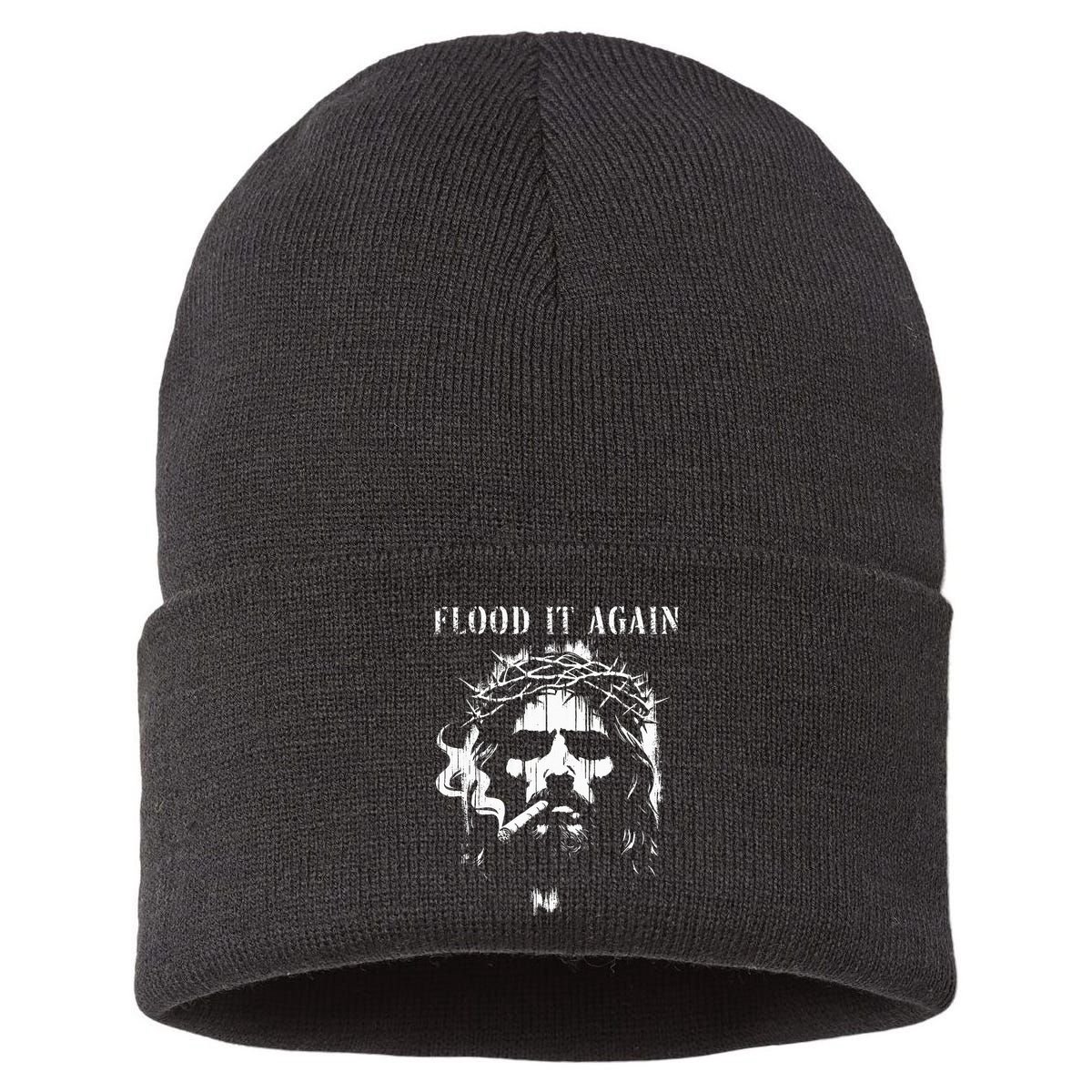 Flood It Again Funny Saying Boss Jesus Meme Lover Sustainable Knit Beanie