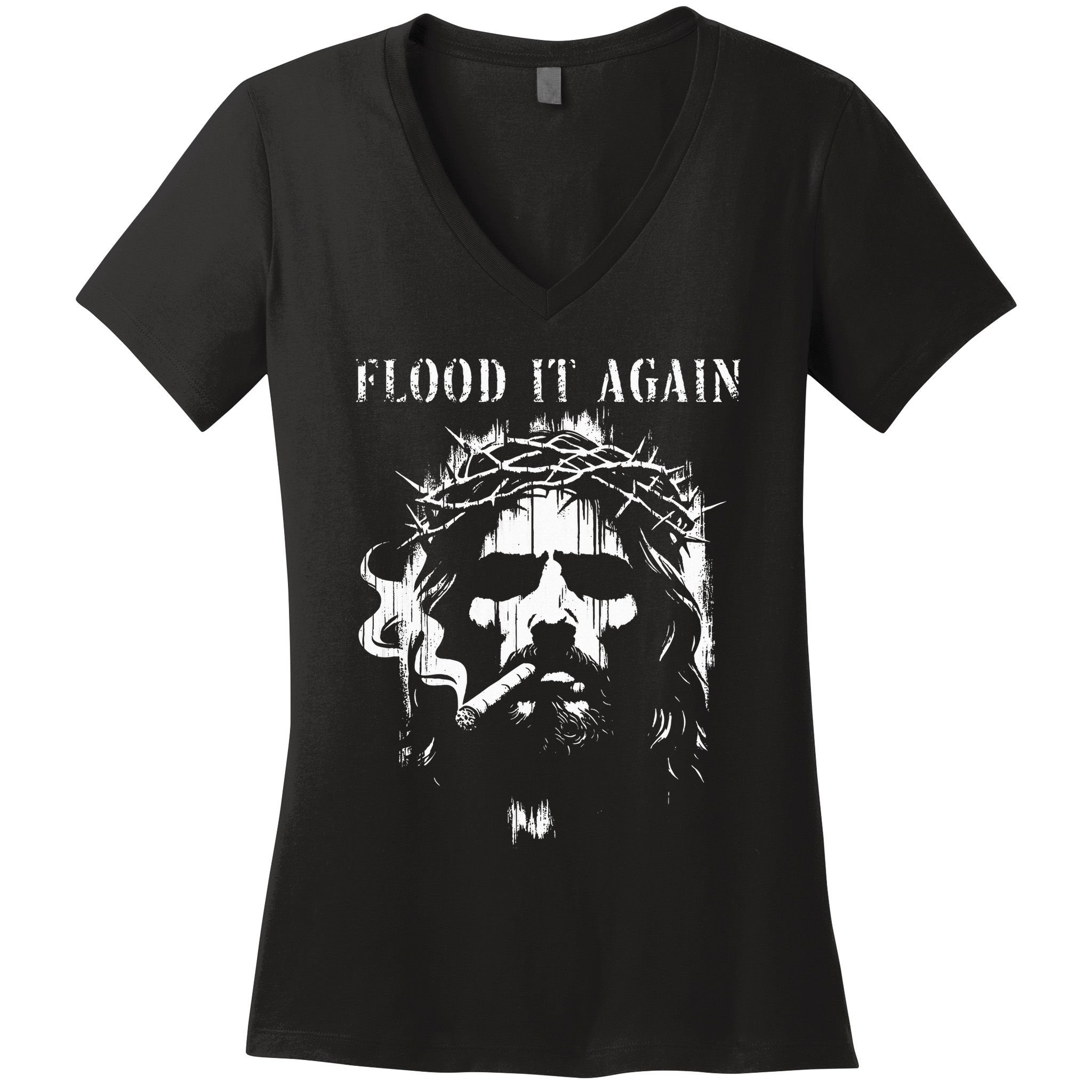 Flood It Again Funny Saying Boss Jesus Meme Lover Women's V-Neck T-Shirt