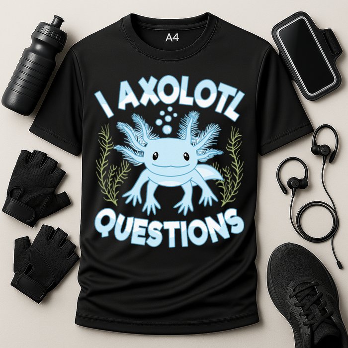 Funny I Axolotl Questions Cute Blue Axolotl Kawaii Cooling Performance Crew T-Shirt