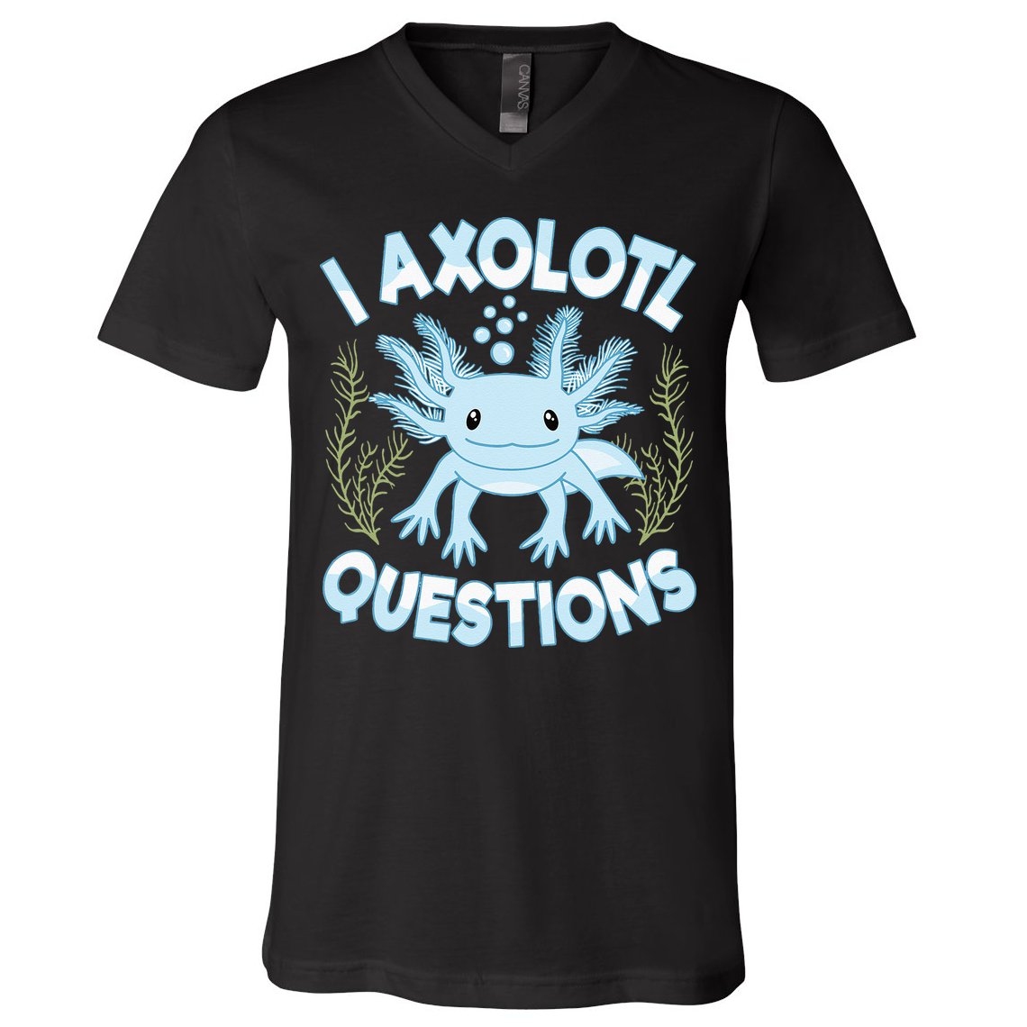 Funny I Axolotl Questions Cute Blue Axolotl Kawaii V-Neck T-Shirt