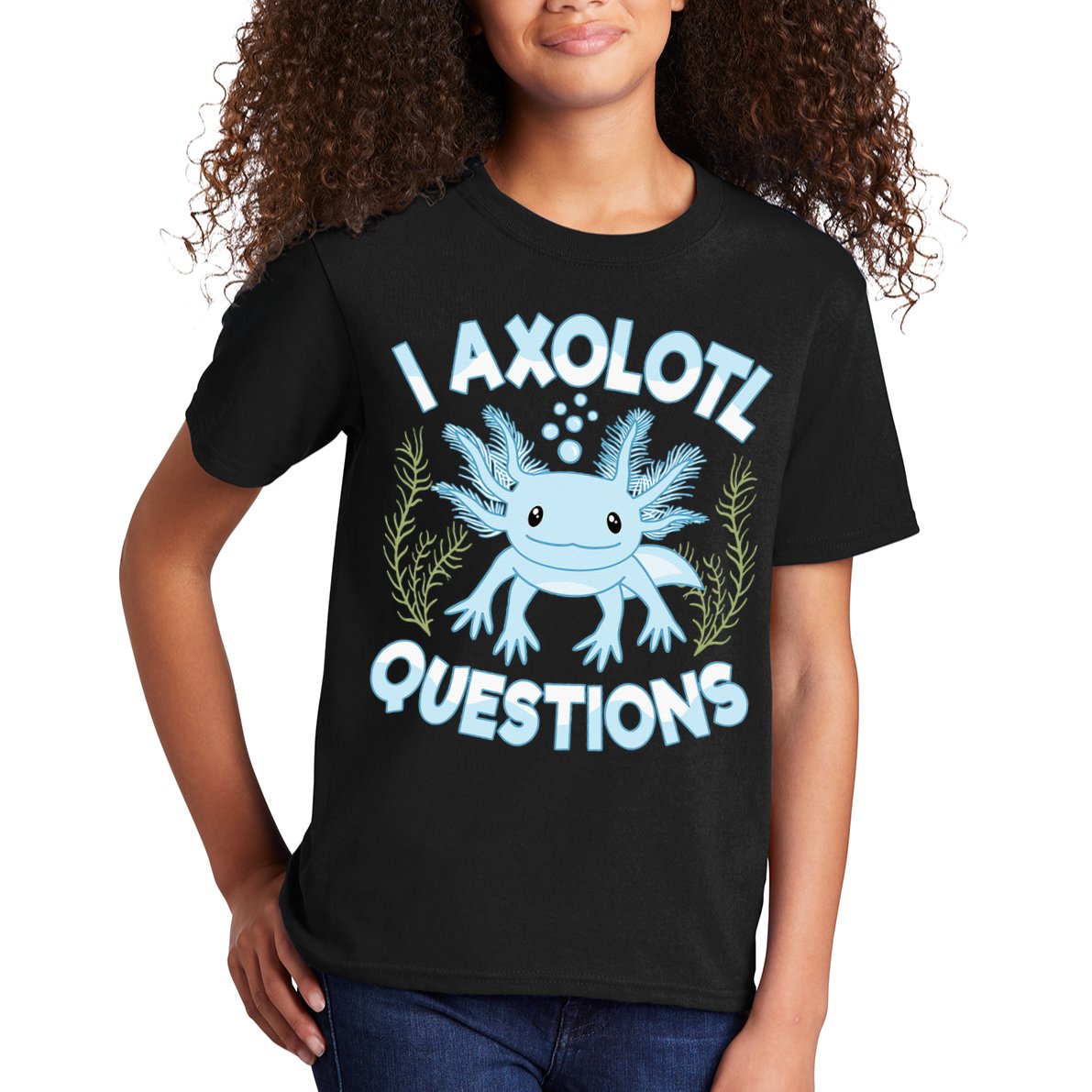 Funny I Axolotl Questions Cute Blue Axolotl Kawaii Kids T-Shirt
