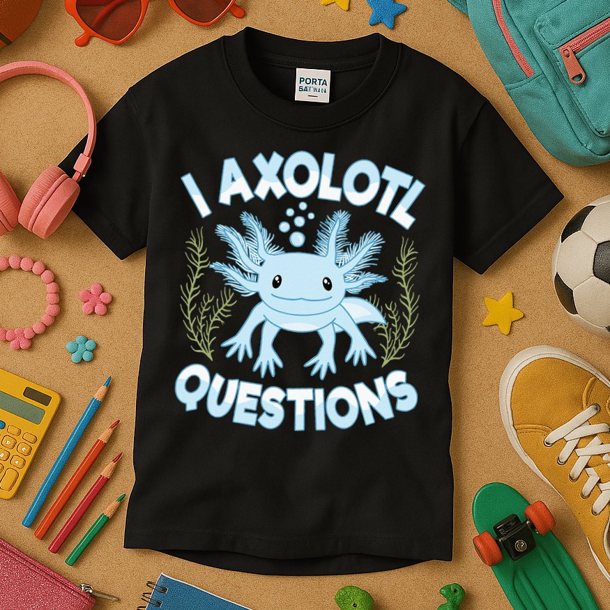 Funny I Axolotl Questions Cute Blue Axolotl Kawaii Kids T-Shirt