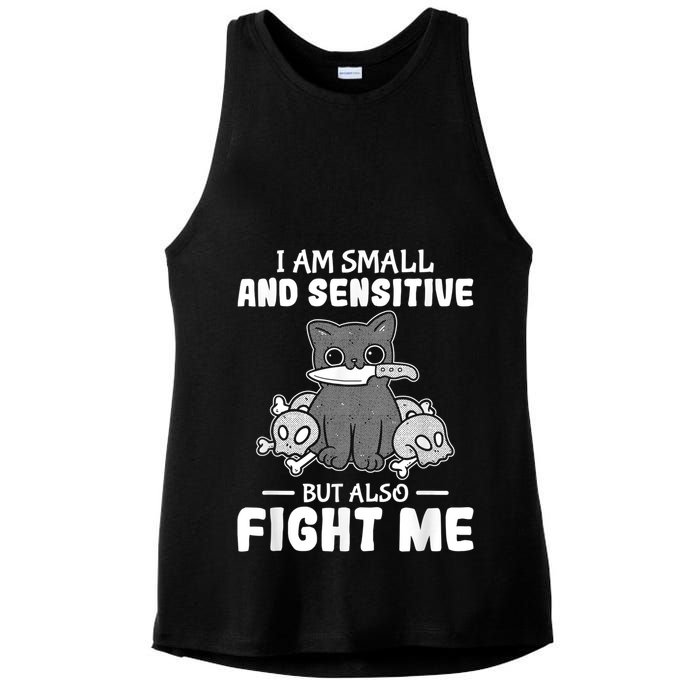 Funny I Am Small And Sensitive But Also Fight Me Cat Ladies PosiCharge Tri-Blend Wicking Tank