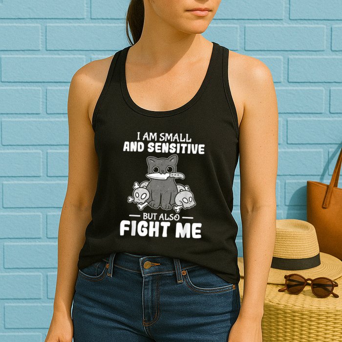 Funny I Am Small And Sensitive But Also Fight Me Cat Womens Tank Top