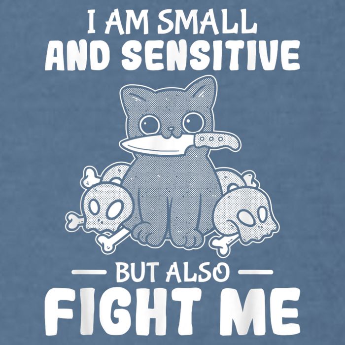 Funny I Am Small And Sensitive But Also Fight Me Cat Garment-Dyed Sweatshirt