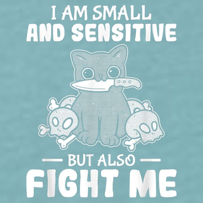 Funny I Am Small And Sensitive But Also Fight Me Cat Sueded Cloud Jersey T-Shirt