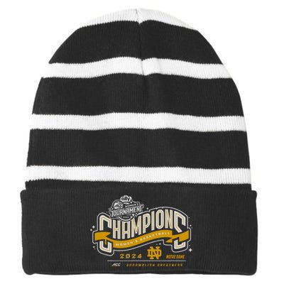 Fighting Irish Acc Champs 2024 Women Basketball Striped Beanie with Solid Band