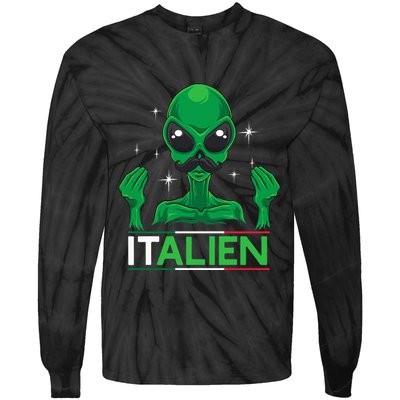 Funny Italian Alien Pun Italy Hand Gesture Tie-Dye Long Sleeve Shirt
