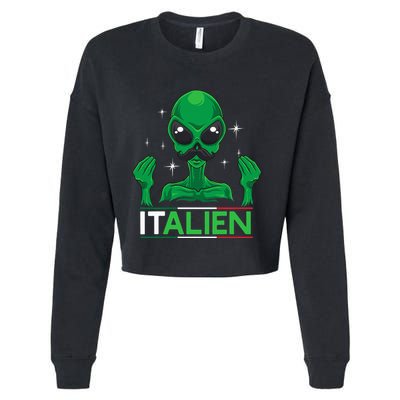 Funny Italian Alien Pun Italy Hand Gesture Cropped Pullover Crew