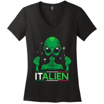 Funny Italian Alien Pun Italy Hand Gesture Women's V-Neck T-Shirt