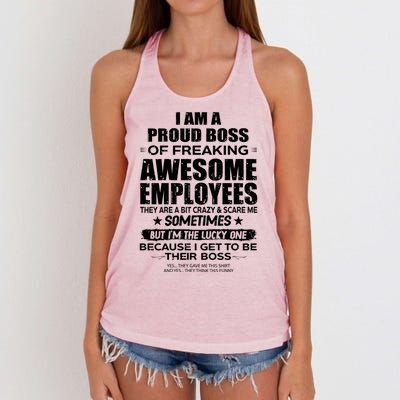 Funny I Am A Proud Boss Of Freaking Awesome Employees Gift Women's Knotted Racerback Tank