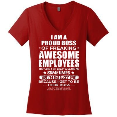 Funny I Am A Proud Boss Of Freaking Awesome Employees Gift Women's V-Neck T-Shirt