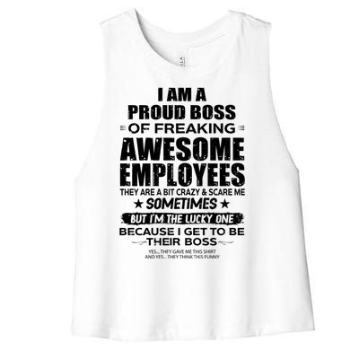 Funny I Am A Proud Boss Of Freaking Awesome Employees Gift Women's Racerback Cropped Tank