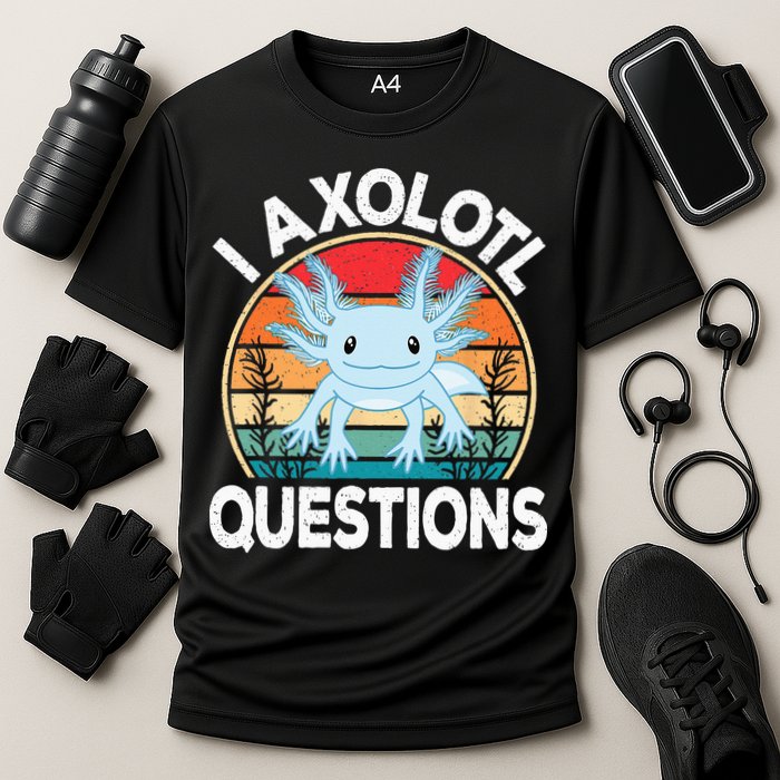 Funny I Axolotl Questions Cute Blue Axolotl Kawaii Retro Performance Shirt