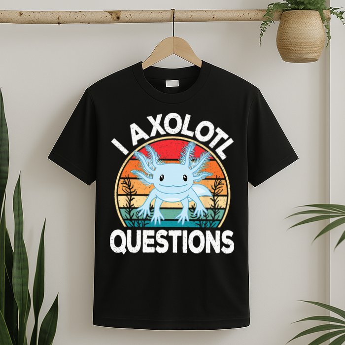 Funny I Axolotl Questions Cute Blue Axolotl Kawaii Retro T-Shirt
