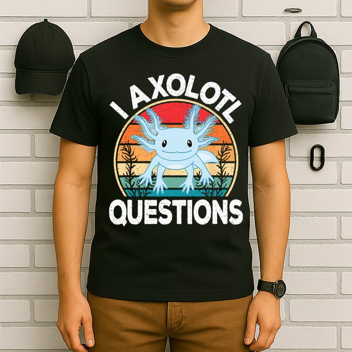 Funny I Axolotl Questions Cute Blue Axolotl Kawaii Retro T-Shirt