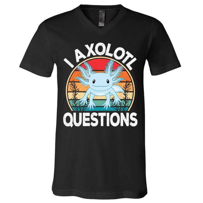 Funny I Axolotl Questions Cute Blue Axolotl Kawaii Retro V-Neck T-Shirt