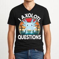 Funny I Axolotl Questions Cute Blue Axolotl Kawaii Retro V-Neck T-Shirt