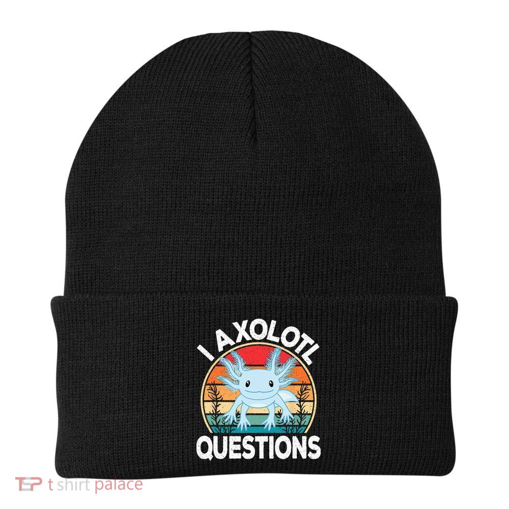 Funny I Axolotl Questions Cute Blue Axolotl Kawaii Retro Beanie