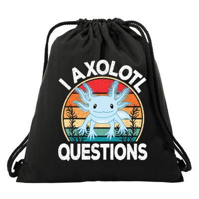 Funny I Axolotl Questions Cute Blue Axolotl Kawaii Retro Drawstring Bag