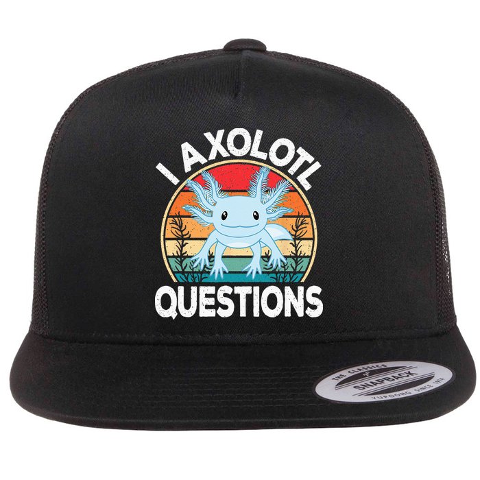 Funny I Axolotl Questions Cute Blue Axolotl Kawaii Retro Flat Bill Trucker Hat