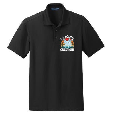 Funny I Axolotl Questions Cute Blue Axolotl Kawaii Retro Dry Zone Grid Polo
