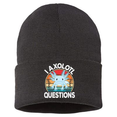 Funny I Axolotl Questions Cute Blue Axolotl Kawaii Retro Sustainable Knit Beanie