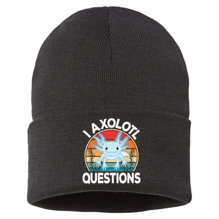 Funny I Axolotl Questions Cute Blue Axolotl Kawaii Retro Sustainable Knit Beanie